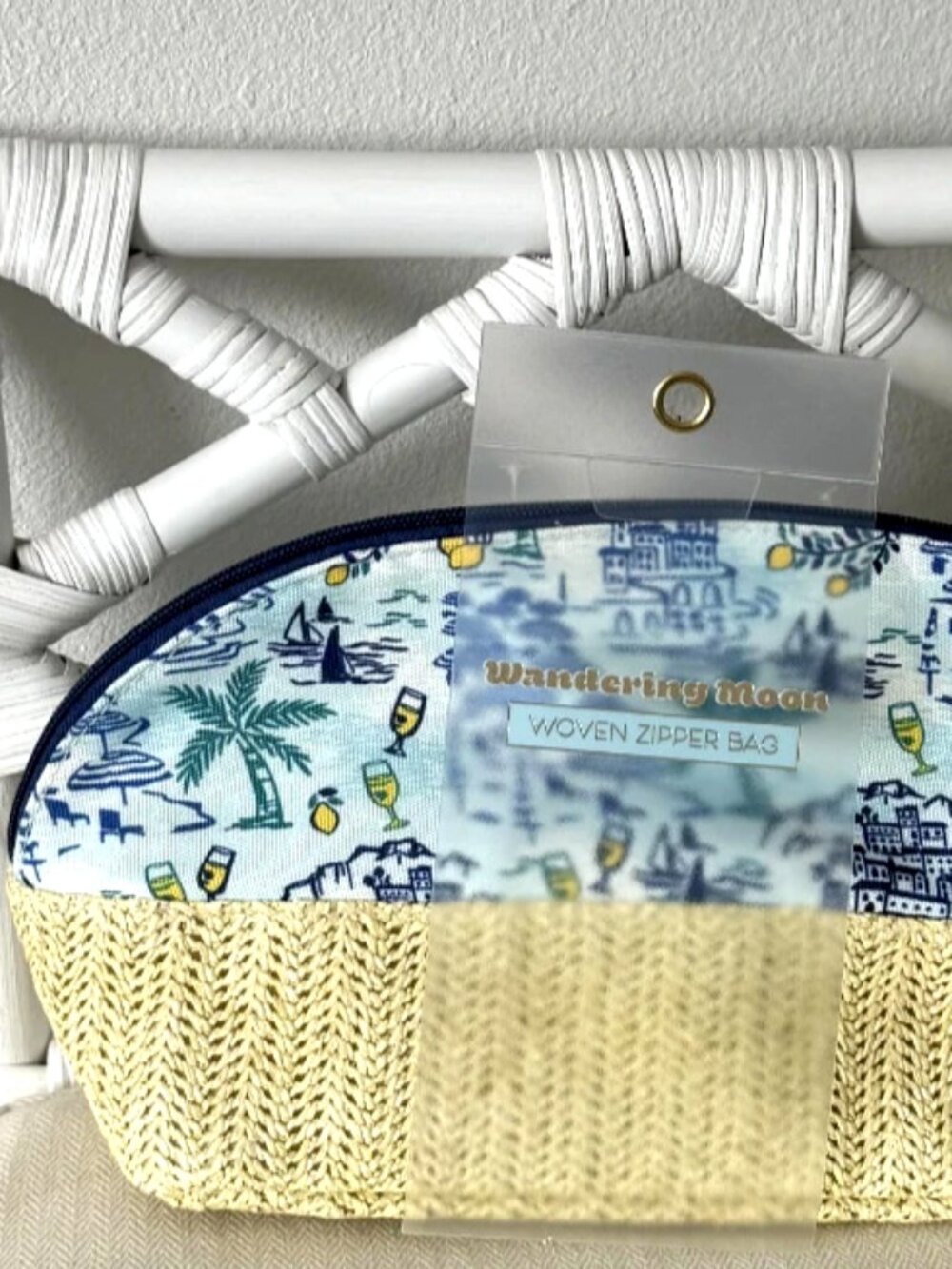 Wandering Moon Coastal Toile Woven Makeup Bag Travel Cosmetic Pouch New - Picture 5 of 8